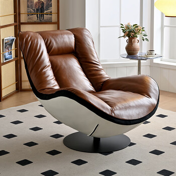 Yutangxuan italian style rotating single sofa chair designer living room balcony high back chair light luxury leisure reclining lazy sofa dark brown ecological oil wax leather