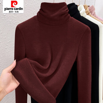 Pierre cardin wool pile collar plus velvet thickened bottoming shirt for women 2025 autumn and winter double-sided german velvet warm inner top ankola red m 80-105 catties