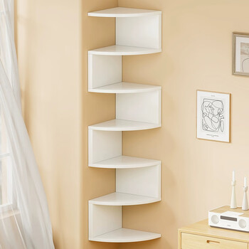 Julihui wall storage rack bedroom wall corner storage partition corner wall hanging bookshelf bedside corner triangle storage cabinet white 7 layers radius 26cm