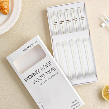 Huaqing grid busbar ceramic chopsticks 5 pairs gift box food grade white porcelain tableware anti-mold and antibacterial