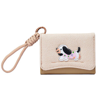 Oemgins dachshund dog cloth wallet student cute simple card holder multifunctional women's anti-lost lanyard coin purse white