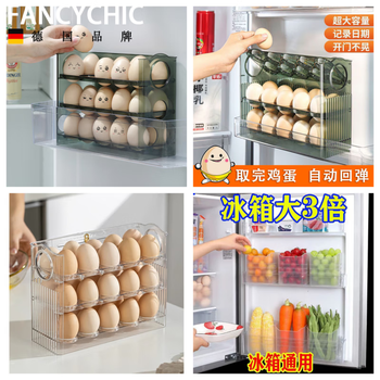 Fancychic reversible egg storage box refrigerator side door special kitchen fresh-keeping egg holder to hold egg cartons reversible egg storage box after taking out the eggs + automatic activity shoot one and one transparent 1