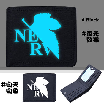 Painted evangelion canvas short multi-card slot wallet eva multi-function driver's license card holder multi-layer wallet eva logo luminous-021 black