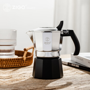 Zigo double valve moka pot italian espresso hand-brewed coffee pot home use foreign national supplement 2 cups silver black