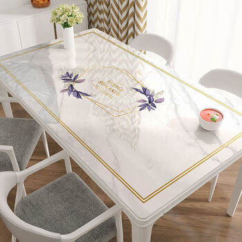 Nordic style soft glass dining table mat pvc tablecloth light luxury waterproof and oil-proof no-wash living room coffee table tablecloth purple romantic 100*100cm