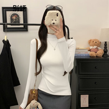 Farewell half turtleneck bottoming shirt for women 2025 spring and autumn new long-sleeved t-shirt slim solid color top white l