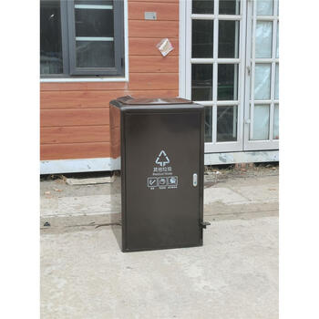 Outdoor classification foot-operated 100120240l steel and wood trash can large capacity community commercial use 120l capacity dark brown front door with liner