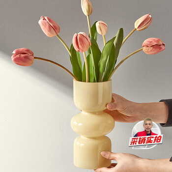 Wooden ding gourd special-shaped glass vase milky white cream style simple high-end ornament flower flower arrangement gift