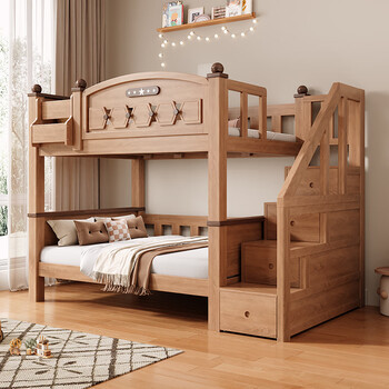 Ziwei solid wood high and low bed two-tiered bed with lower bunk children's bed with guardrail bunk bed adult bunk bed five-star ladder cabinet upper bunk width 160cm* bottom bunk width 160cm