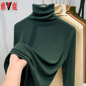 Yalu double-sided german velvet bottoming shirt for women with velvet and thickened warm turtleneck top for women 2025 autumn and winter new style dark green l