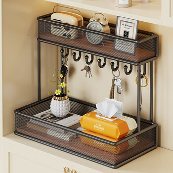 Lin's boy's shoe cabinet at the doorway, storage rack, entrance key storage box, desktop layered storage, artifact jewelry rack, 30*15*26cm black shelf-walnut