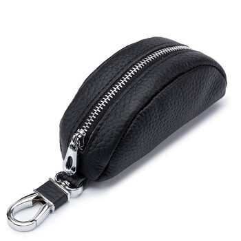 Mutuo pillow key bag multifunctional women's zipper soft leather practical creative lipstick coin storage bag men's key bag black
