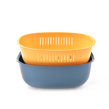 Anbuy double-layer vegetable washing basket drain basket 2-piece set household vegetable washing fruit plate kitchen vegetable basket drain sieve am2469