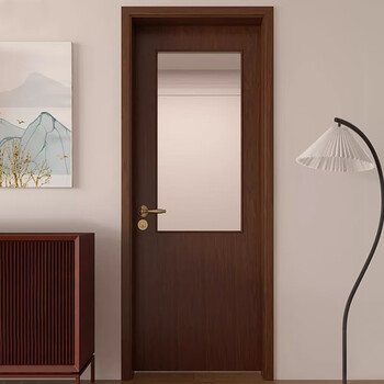 Customized retro style bathroom door walnut color door french glass kitchen door log air door solid wood bedroom door solid wood composite paint walnut wood veneer