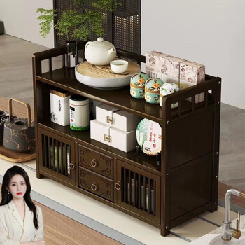 Baihengda desktop storage rack small bogu rack tea cabinet display rack nanzhu tea room new chinese tea table storage tea rack 65cm bottom with door with pull-out swing door