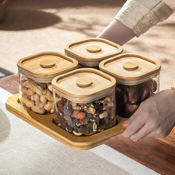 Genasi divided dry fruit plate fruit plate glass sealed jar set living room coffee table nut snacks candy storage box with lid
