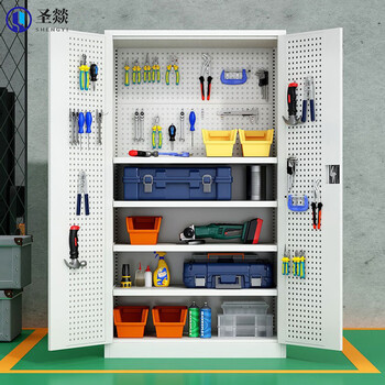 Shengyi tool cabinet workshop heavy-duty storage cabinet with hanging plate iron cabinet thickened factory storage cabinet - customizable gray and white mesh four panels