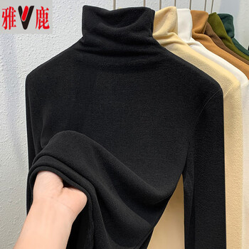 Yalu black turtleneck german velvet bottoming shirt for women autumn and winter 2025 new style brushed hair thermal insulation inner solid color slim top black turtleneck 3xl recommended 140-150 pounds