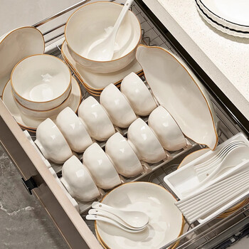 Ink-colored high-end dishes and tableware, household dishes, ceramic high-value bowls set, 56 pieces of bowls and chopsticks as a housewarming gift