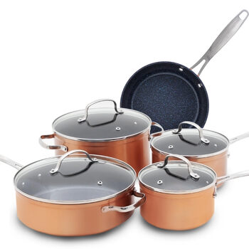 Nuwave 9-piece non-stick cookware set, ceramic blue coating, suitable for induction cooktop and oven