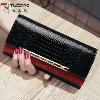 Woodpecker (tucano) 2025 new women's wallet women's long japanese and korean wallet women's wallet large capacity clutch women's handbag birthday gift for mom, girlfriend and wife red and black