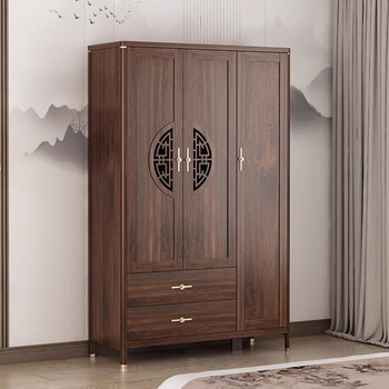 Zhixinmuwangxin chinese solid wood wardrobe home bedroom small apartment with storage and drawers large wardrobe storage locker 120cm long three doors and double drawers