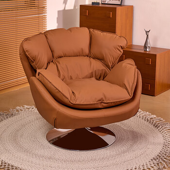 Flower language tianjing modern simple swan sofa chair home living room lazy recliner rotatable single small sofa leisure chair balcony caramel color seat bag (brown eggshell)