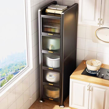 Linxiao kitchen utensil storage rack with narrow slit storage cabinet carbon steel microwave oven appliance cupboard storage rack floor-standing cabinet length 35 width 42 height 176cm - 6 layers - gray black