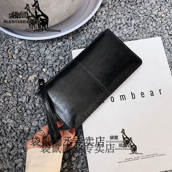 Kangaroo 2024 new korean style women's long wallet women's zipper wallet korean style large capacity clutch bag mobile phone bag card holder black
