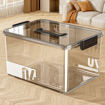 Naming portable transparent storage box toys plastic storage box snacks desktop sundries large storage box storage box transparent gray-no. 4 high transparent thickened pet