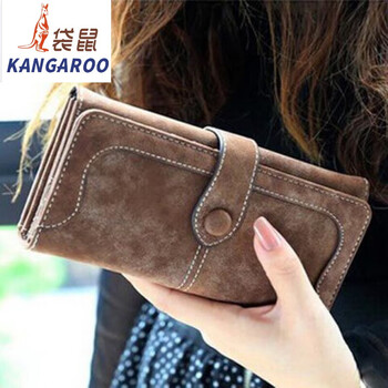 Kangaroo 2025 new fashion korean version retro frosted wallet women's long zipper buckle wallet student wallet mobile phone bag flagship - brown collection store with card holder