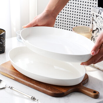 Porcelain knight pure white fish plate home steamed fish plate bone china large plate minced pepper fish head ceramic rectangular deep plate 12-inch straight edge fish plate 1 piece 31.5cm