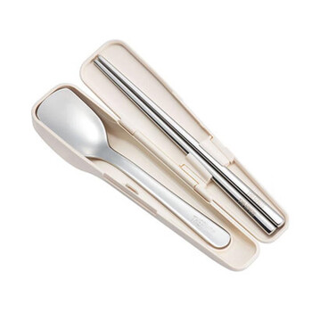 Thermos new white-collar lunch tableware spoon and chopsticks set with storage box cpe-001 children's chopsticks and spoon set off-white chopsticks and spoon set (stainless steel)