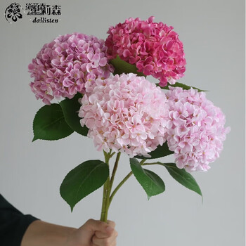 Delison artificial flowers high-end 3d large hydrangea decoration living room tv cabinet dining table flower floor decoration flower decoration 1 light pink/1 champagne pink/1 red/1 purple