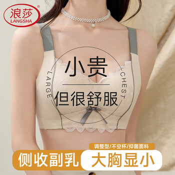 Langsha spring and summer comfortable underwear for women with big breasts, adjustable anti-sagging, no steel ring, breast-retracting bra for beautiful back