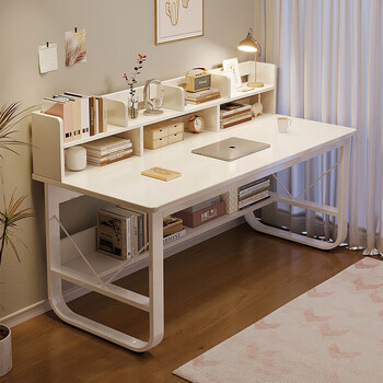Yulexin solid wood computer desk bedroom study desk home office student with bookshelf integrated desktop writing desk with bookshelf desk warm white 80*50*72cm