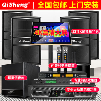 Qisheng family ktv audio set karaoke machine karaoke professional-grade cinema karaoke conference room stage equipment full set of tv living room bar party room subwoofer speakers two pairs of 12-inch professional-grade audio set + subwoofer