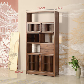 Ruichengtang old elm new chinese style solid wood bogu rack household duobao pavilion storage rack living room bookshelf tea room zen combination cabinet dark walnut 100*35*200 high left cabinet