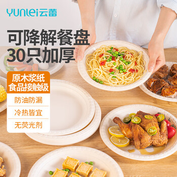 Yunlei disposable dinner plate corn-based biodegradable thickened bbq hot pot plate large bowl 23cm*30 pieces