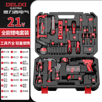 Delixi multifunctional rechargeable electric drill household electric drill tool box set hardware electric woodworking equipment repair screwdriver combination zunyao model 21v double-speed electric drill 110-piece set