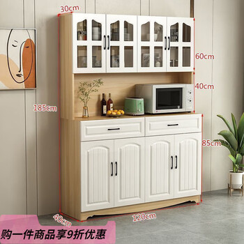 Carloge european style kitchen sideboard simple cupboard simple storage cabinet living room cabinet dining room tea cabinet multi-functional wine cabinet four-door walnut color cabinet + white cabinet door bring the goods into the home and install it by yourself