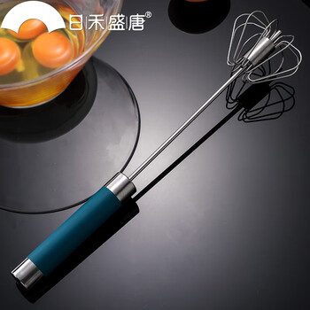 Rihe shengtang stainless steel semi-automatic egg beater manual whipped egg cream small mixer household baking tool 10-inch blue non-slip handle