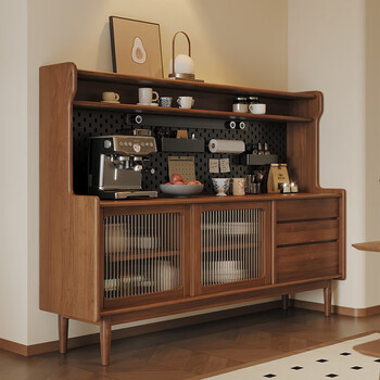 Ymoghouse includes installation, solid wood sideboard, wall-mounted, multifunctional storage cabinet, storage cabinet, home living room storage cabinet, walnut color 160*40*141cm