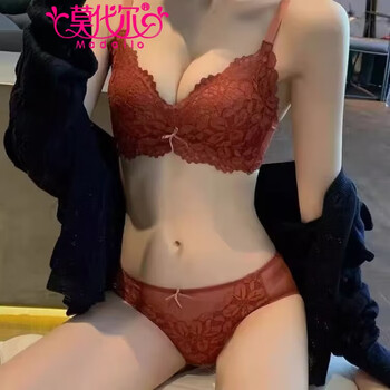 Modal women's underwear set sexy style no wire bra girl small breast gathering secondary breast breathable red breast bra red set (bra + panties) 75b 34