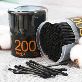 Laughing mom black double-ended ear scoop cotton swabs, ear cleaning swabs, paper shaft spiral head cleaning swabs, 200 pieces