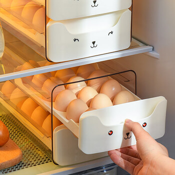 Clceytmjd miss egg storage box drawer type egg storage box food grade drawer type for refrigerator to hold ducks cream white 32 grids pet material can hold 32
