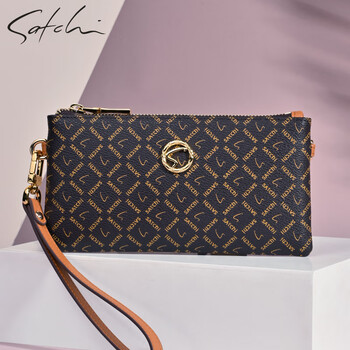 Sachi wallet card holder two-in-one long wallet large capacity hand coin purse official authentic high-end mobile phone bag for women coffee color gift box hardcover/shipped by sf express