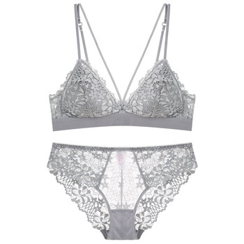 Victoria palace wireless lace bra french comfort thin student girl underwear triangular cup small breast sexy bra gray m recommended 75ab cup