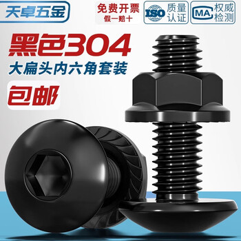 Tianzhuo hardware black 304 stainless steel large umbrella head hexagonal screw large flat head screw mushroom round head bolt nut set black 304 m5*16 10 sets