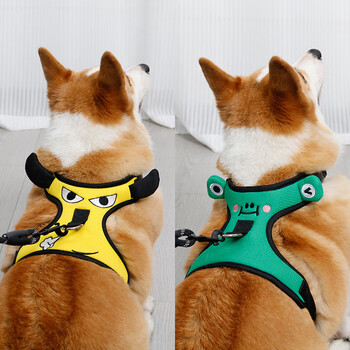 No-pet dog leash corgi shiba inu dog walking leash teddy small and medium-sized dog pet vest-style harness dog chain cute green frog includes 1.5m leash 1 piece m size (recommended around 26~35 catties)
